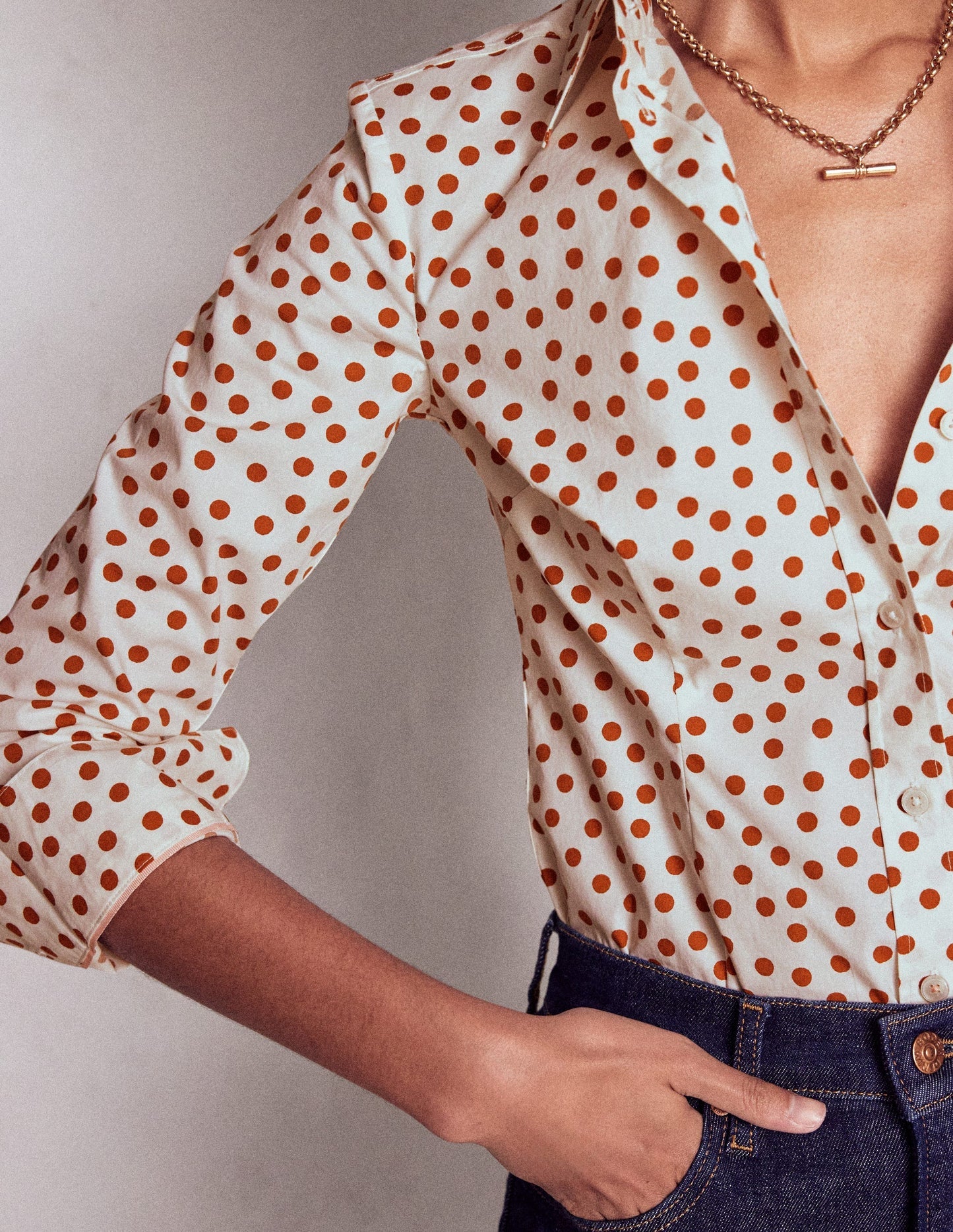 Saskia Stretch Cotton Shirt - Cognac, Painted Dot
