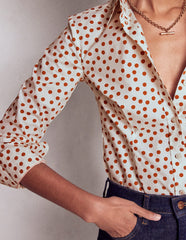 Saskia Stretch Cotton Shirt - Cognac, Painted Dot