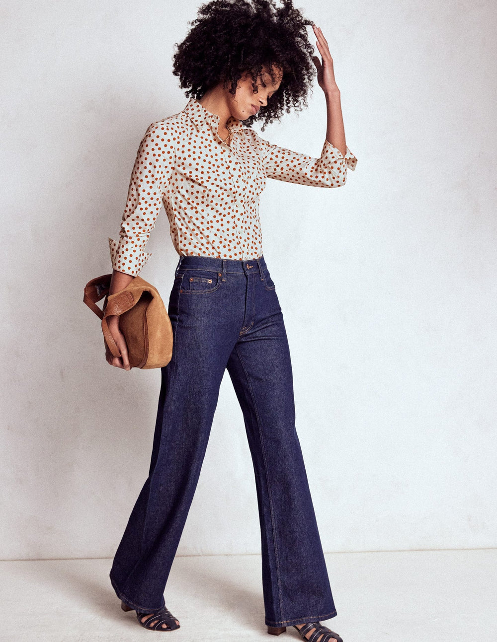 Saskia Stretch Cotton Shirt - Cognac, Painted Dot