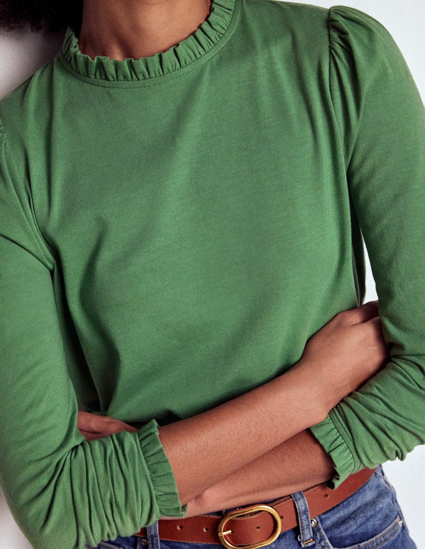 Supersoft Frill Detail Top - Newt Green
