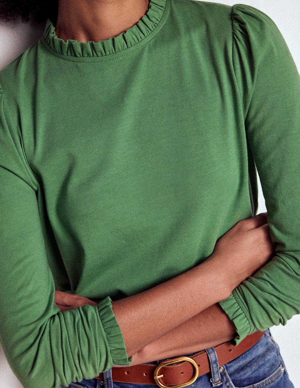 Supersoft Frill Detail Top - Newt Green
