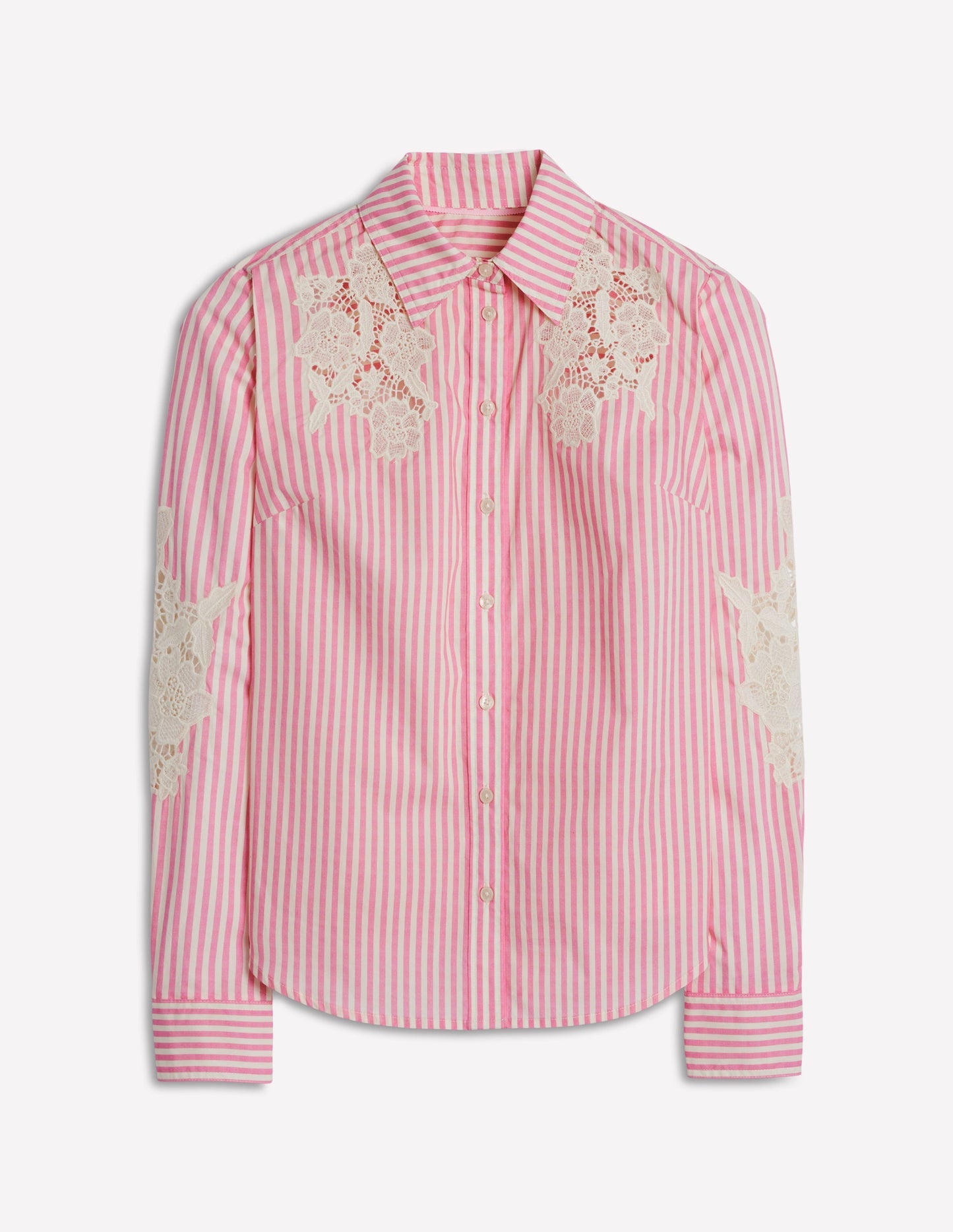 Sienna Interest Cotton Shirt - Pink and Ivory Cutwork Stripe