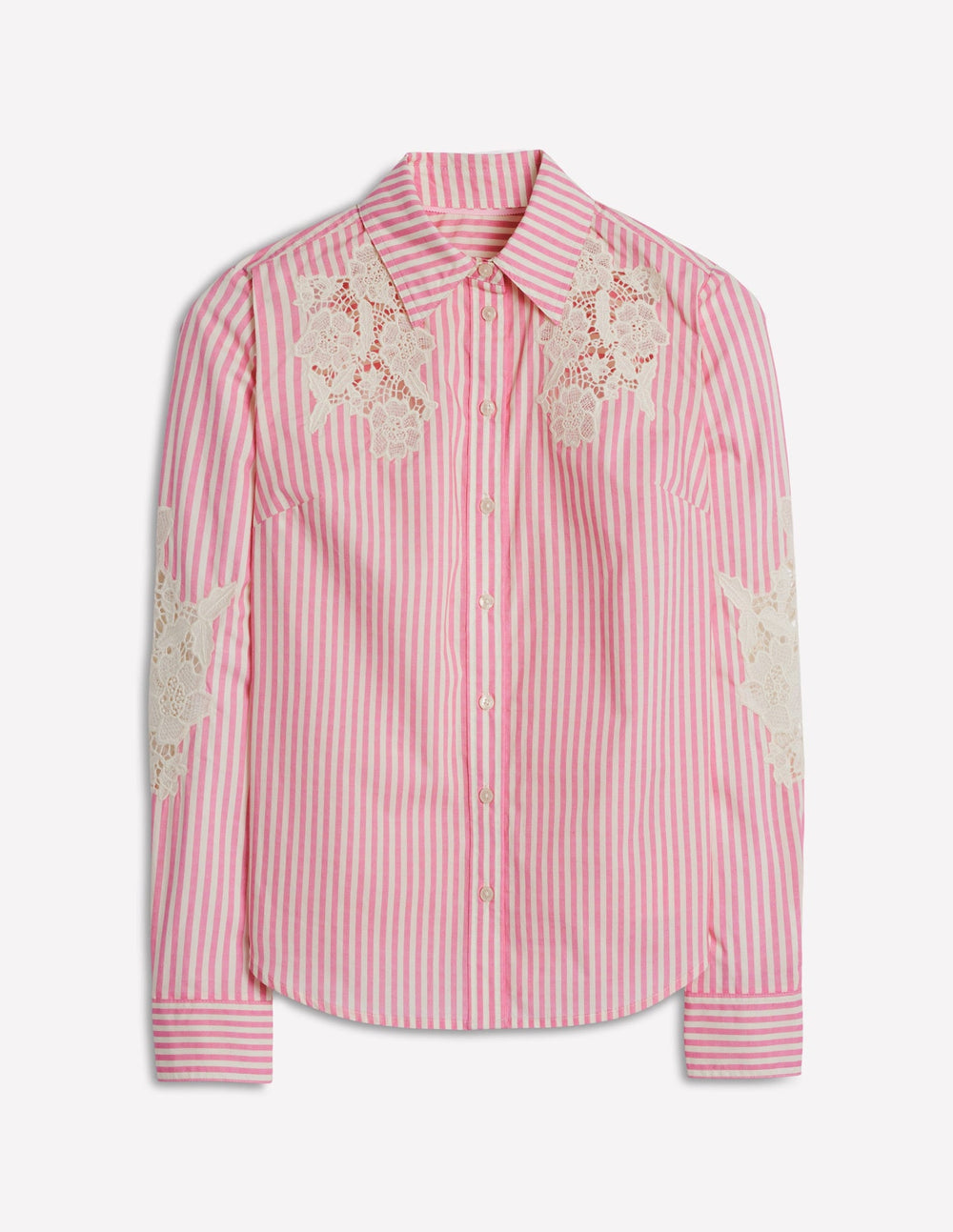 Sienna Interest Cotton Shirt - Pink and Ivory Cutwork Stripe