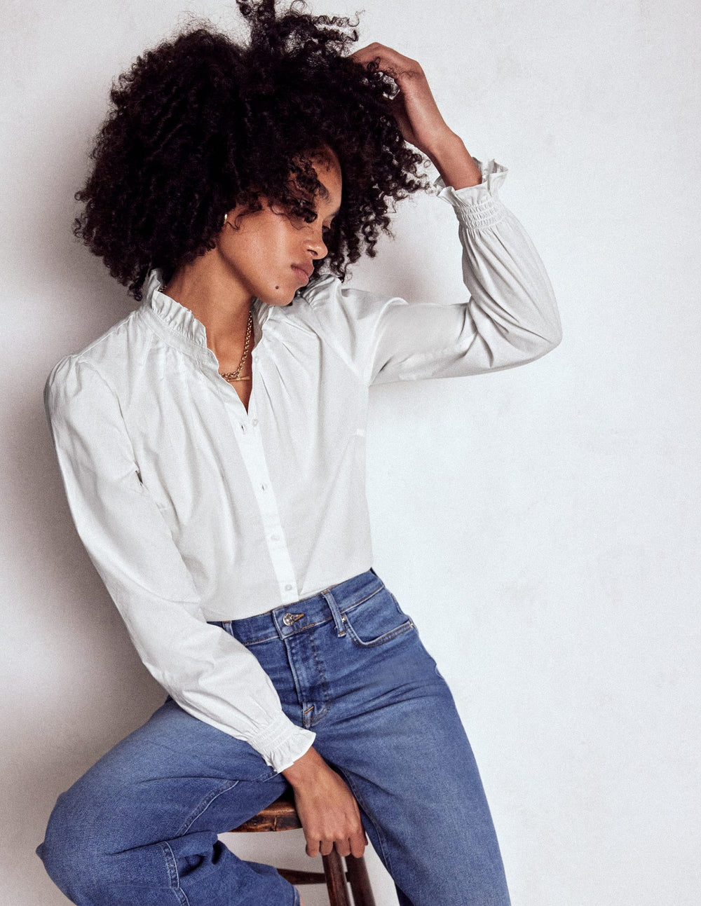 Lorna Pleated Cotton Top - White