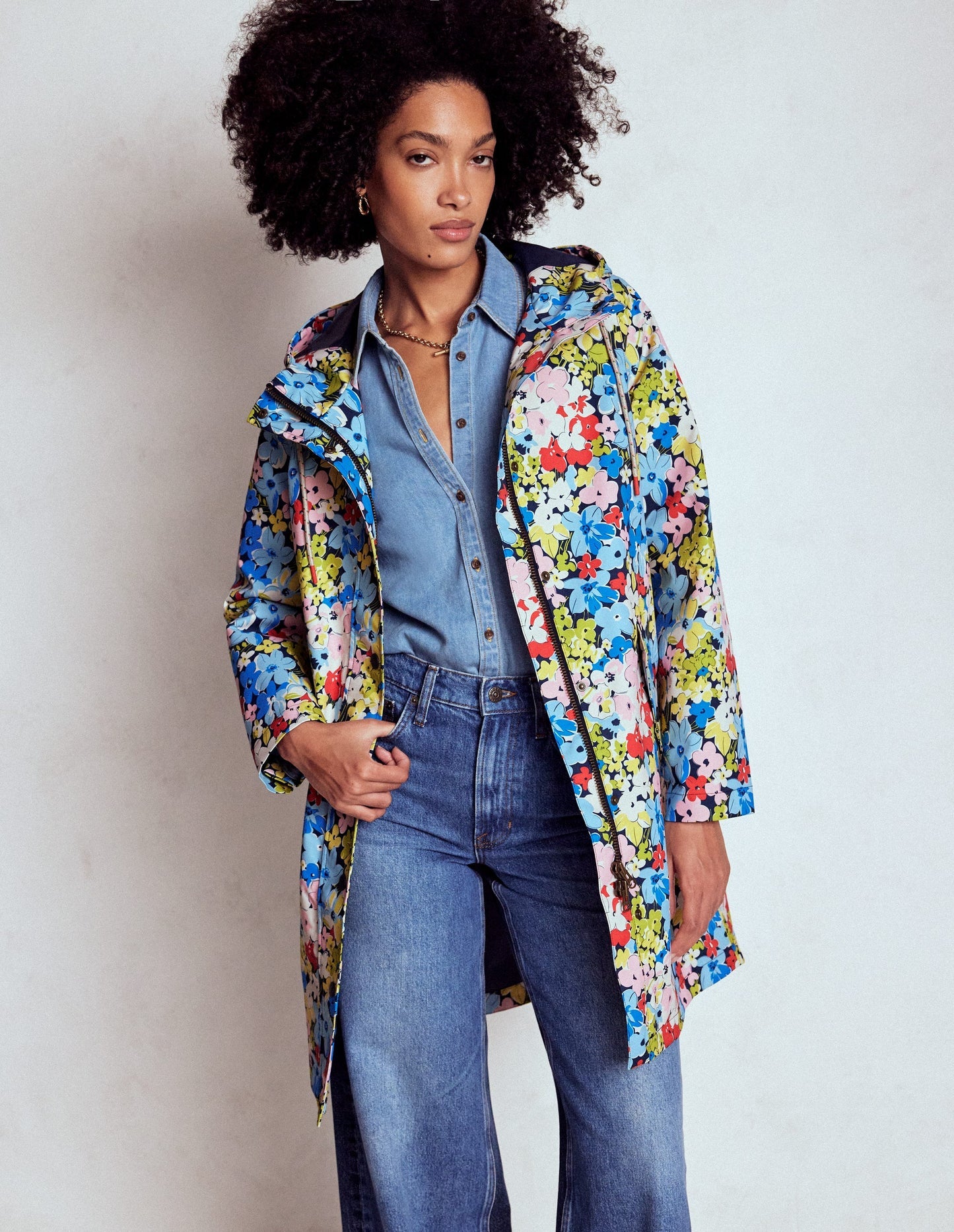 Wells Waterproof Hooded Coat - Multi, Flowerbed Cluster