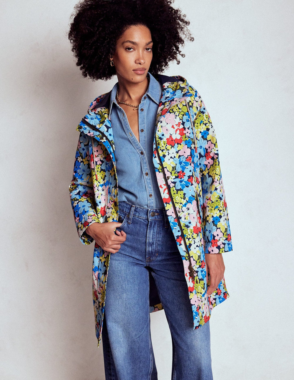 Wells Waterproof Hooded Coat - Multi, Flowerbed Cluster