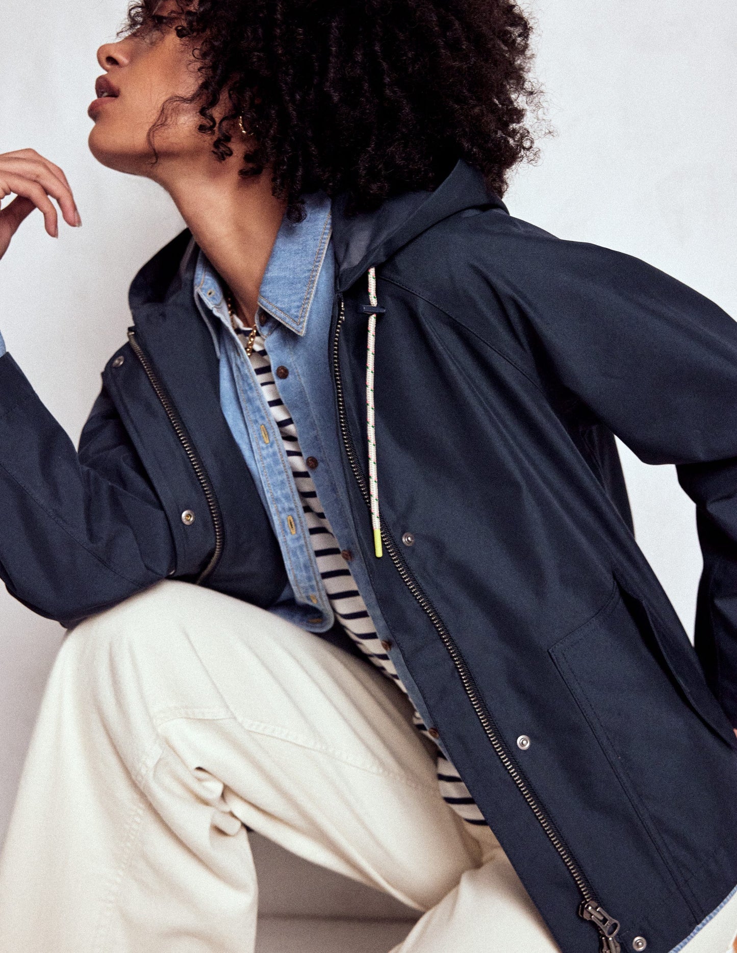 Cropped Rain Mac - Navy