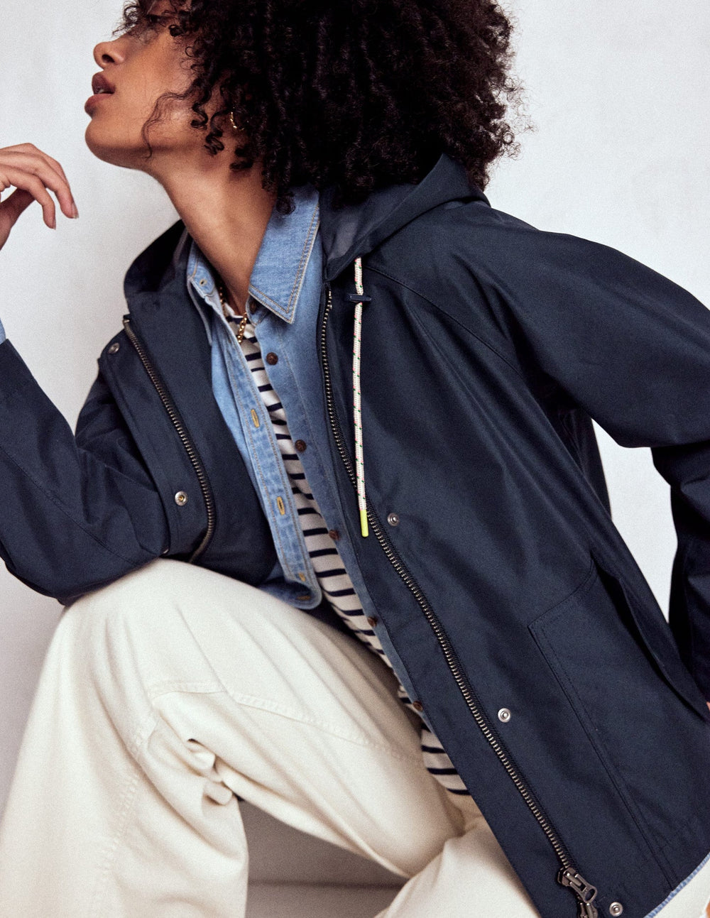 Cropped Rain Mac - Navy