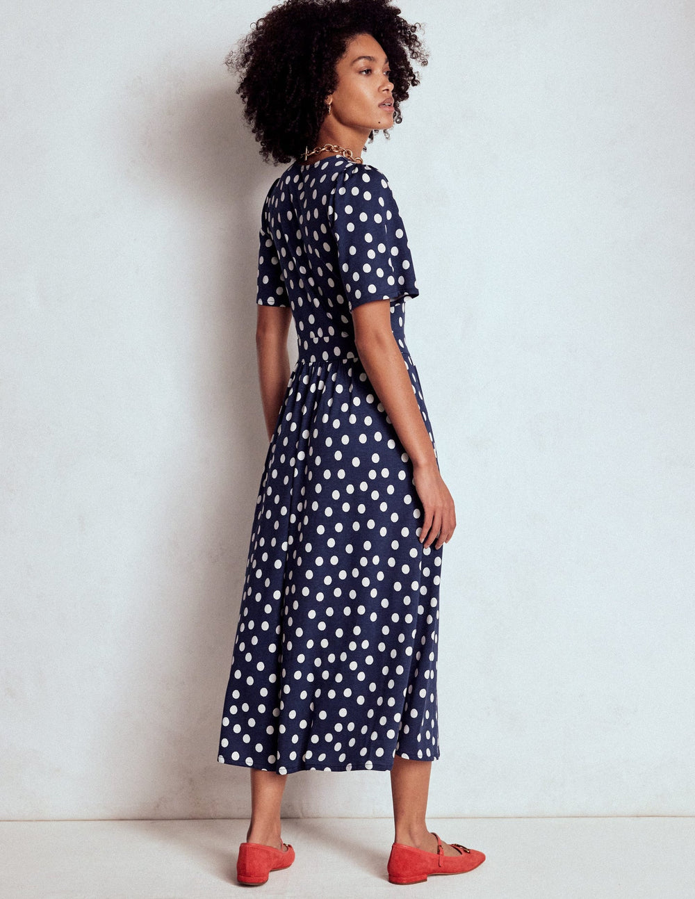 Louisa Jersey Midi Dress - French Navy, Painted Dot