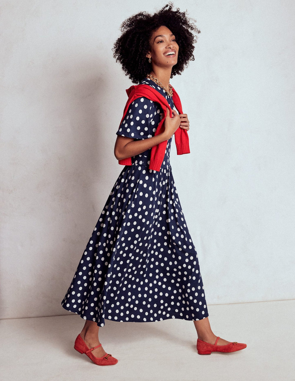 Louisa Jersey Midi Dress - French Navy, Painted Dot