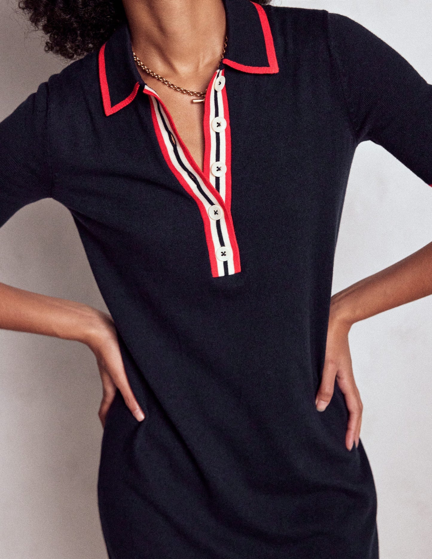 Tipped Henley Dress - Navy