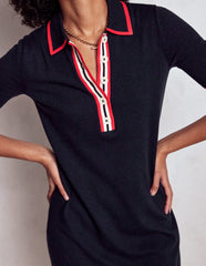 Tipped Henley Dress - Navy