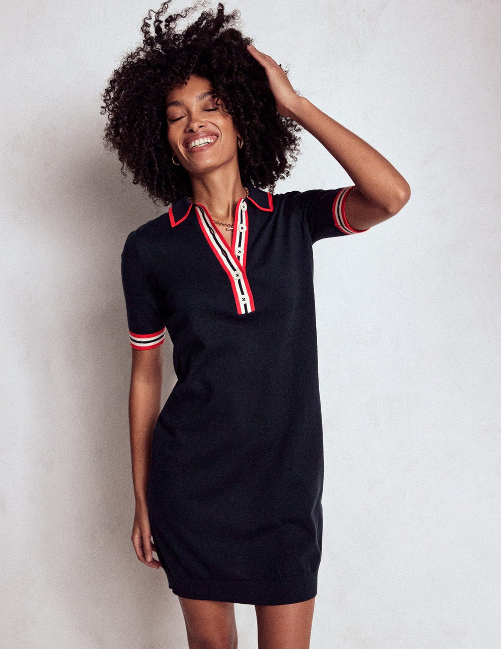 Tipped Henley Dress - Navy