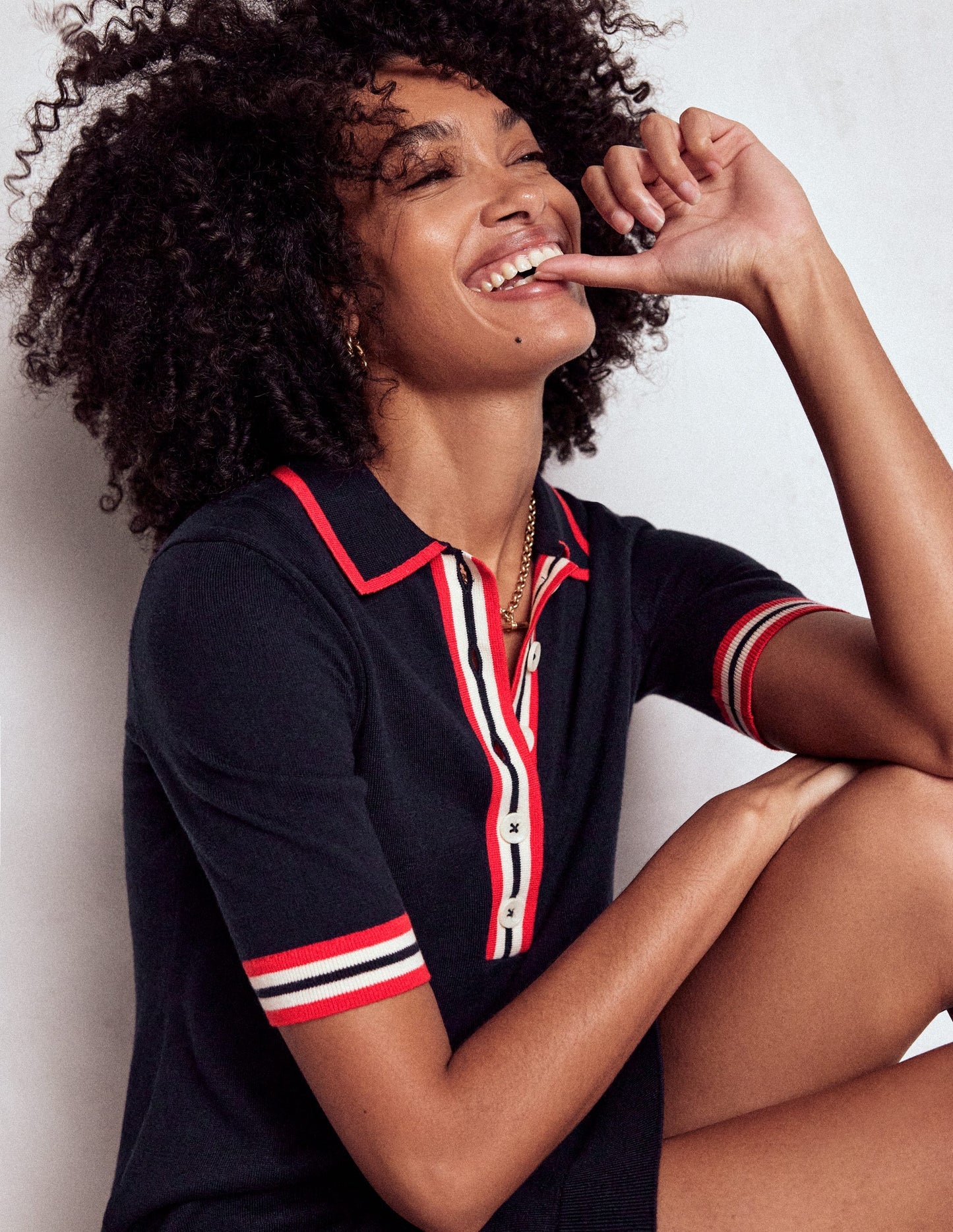 Tipped Henley Dress - Navy