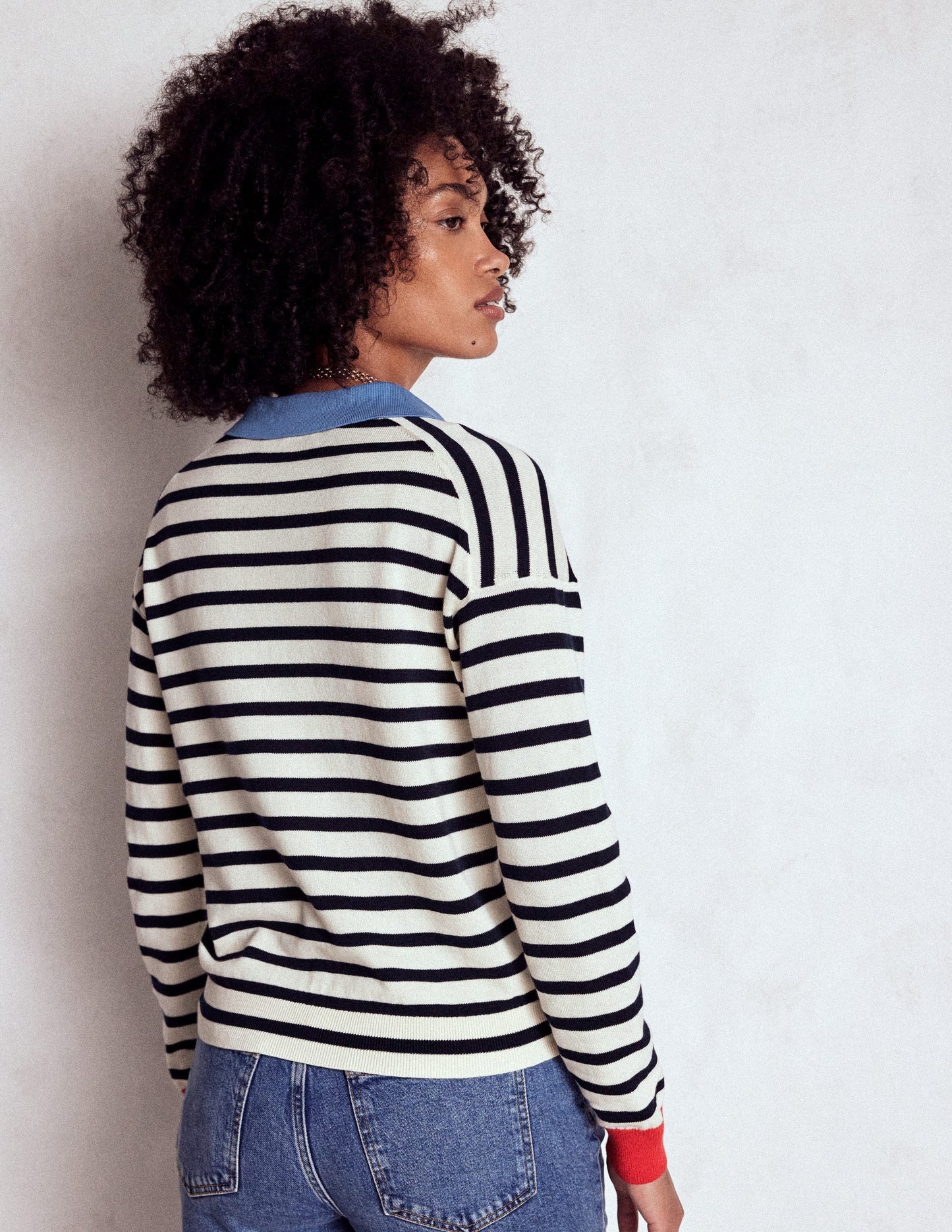 Lara Relaxed Cotton Henley - Navy/ Warm Ivory