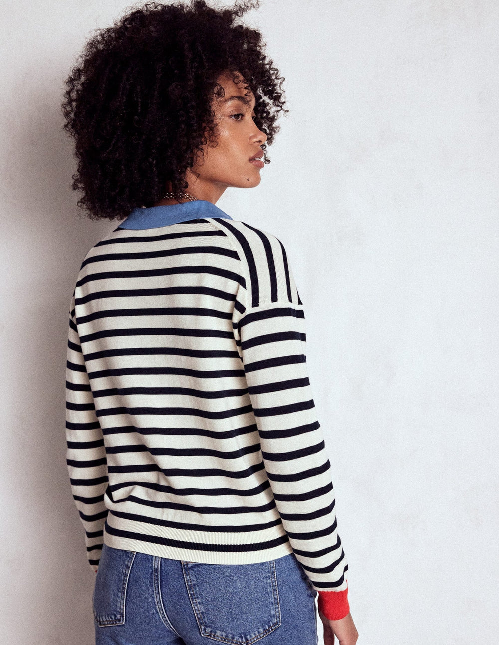 Lara Relaxed Cotton Henley - Navy/ Warm Ivory