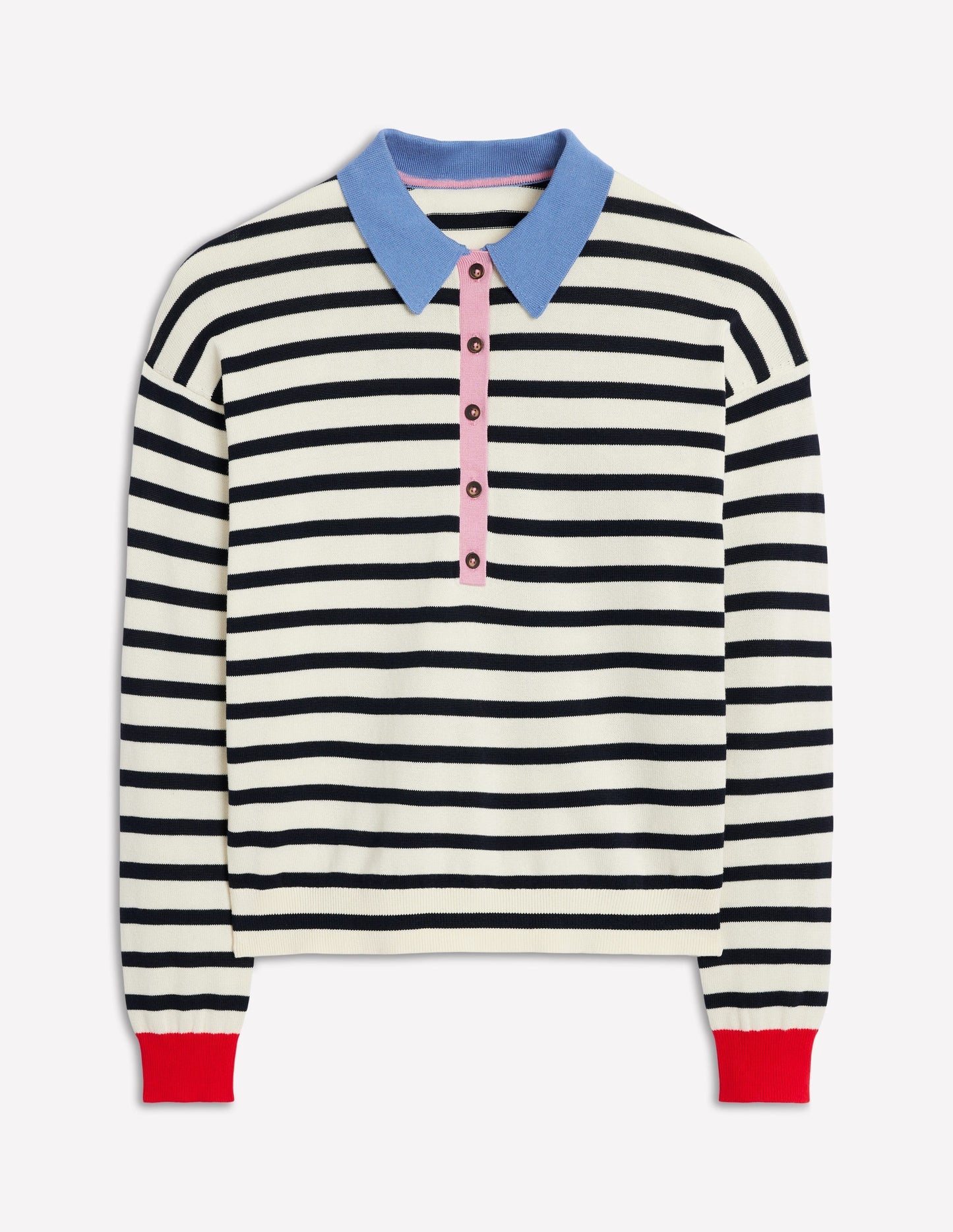 Lara Relaxed Cotton Henley - Navy/ Warm Ivory