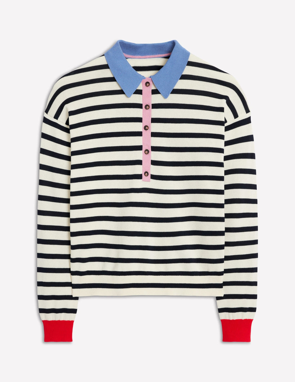 Lara Relaxed Cotton Henley - Navy/ Warm Ivory