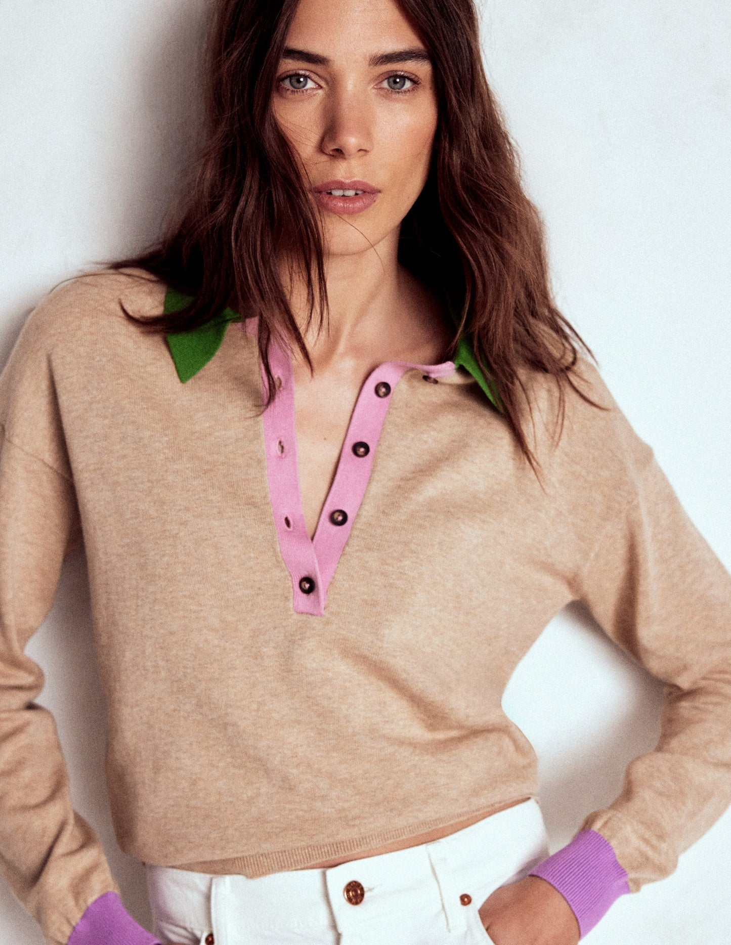 Lara Relaxed Cotton Henley - Chinchilla Melange