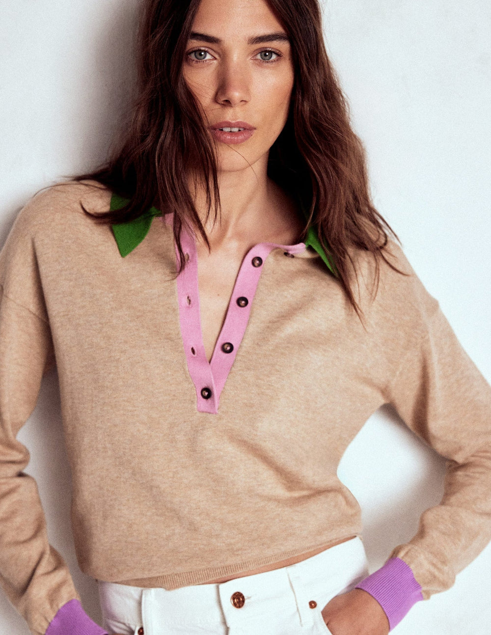 Lara Relaxed Cotton Henley - Chinchilla Melange