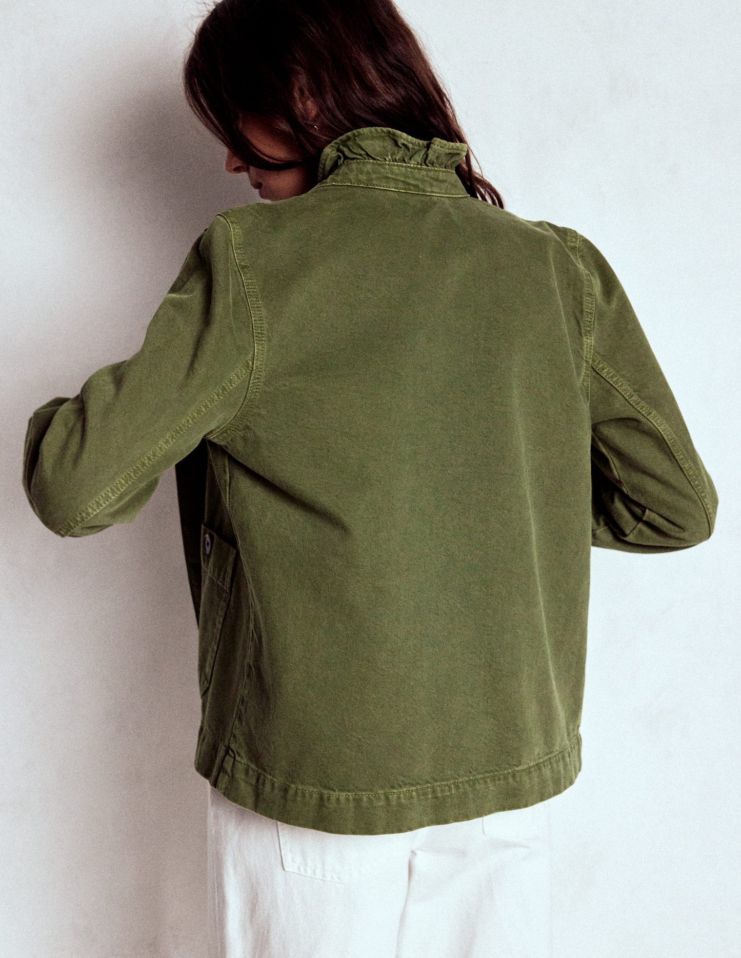 Cotton Frill Collar Jacket - Woodland Green
