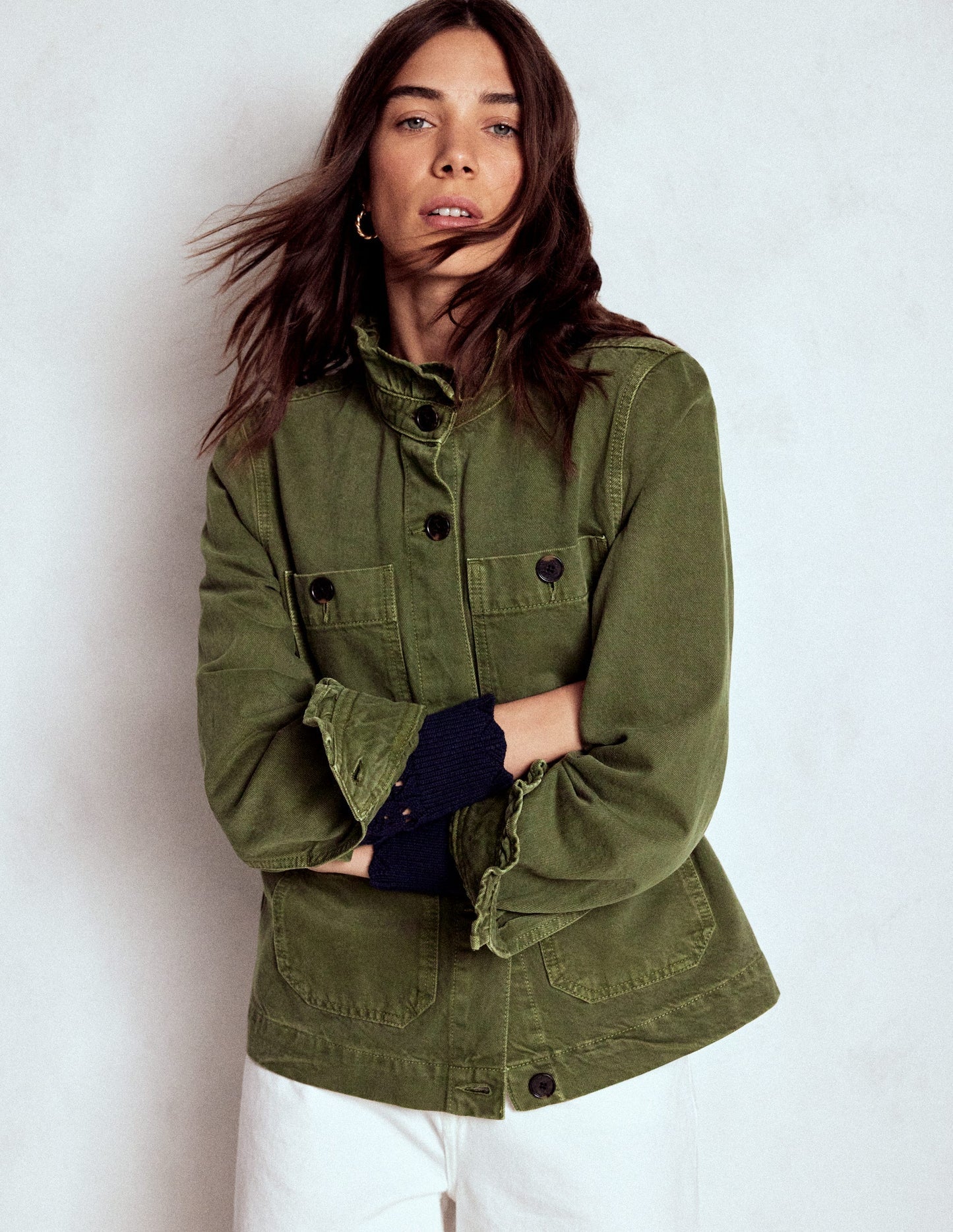 Cotton Frill Collar Jacket - Woodland Green