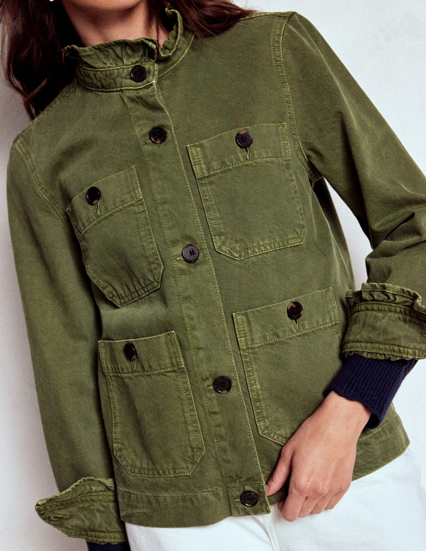 Cotton Frill Collar Jacket - Woodland Green