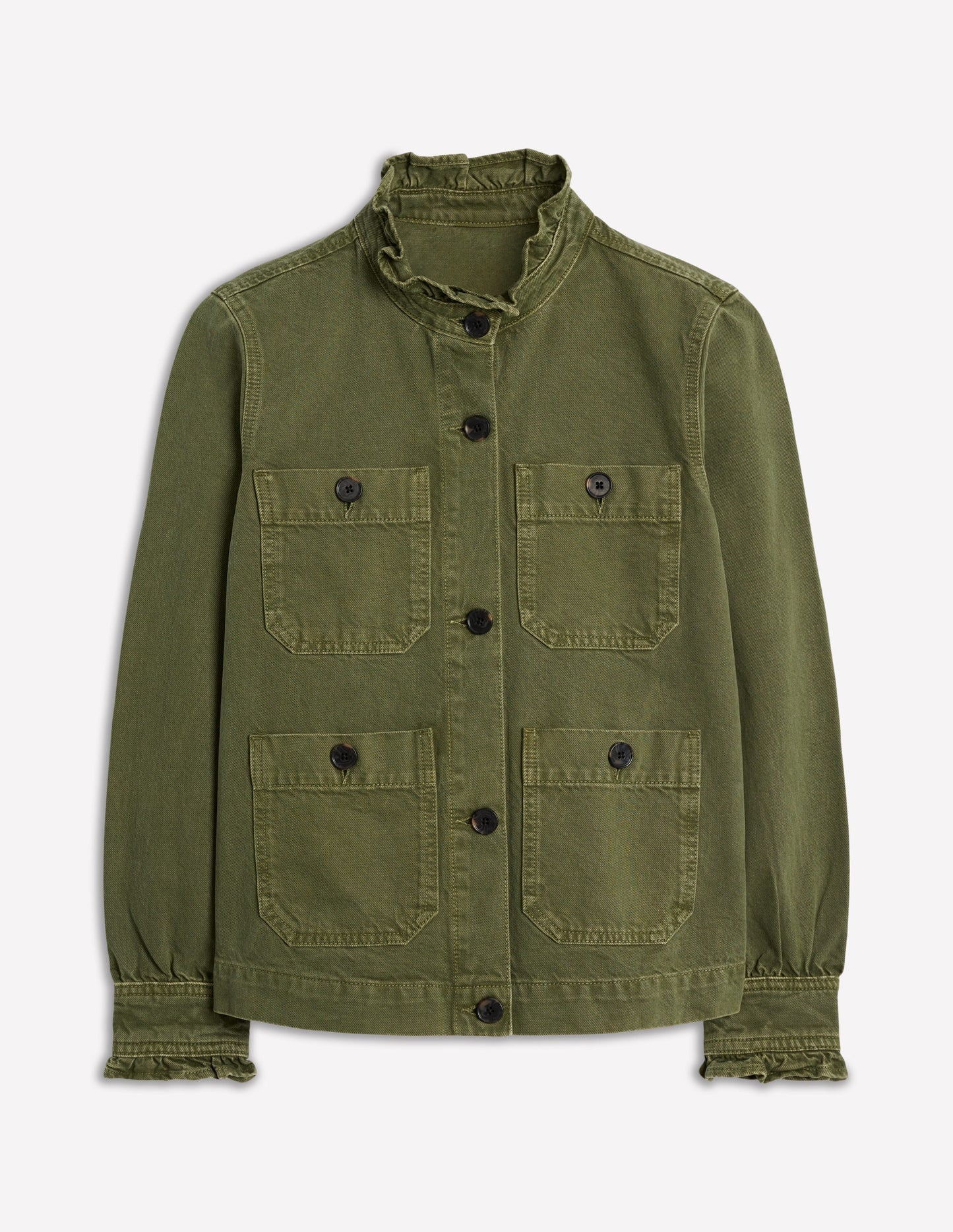 Cotton Frill Collar Jacket - Woodland Green