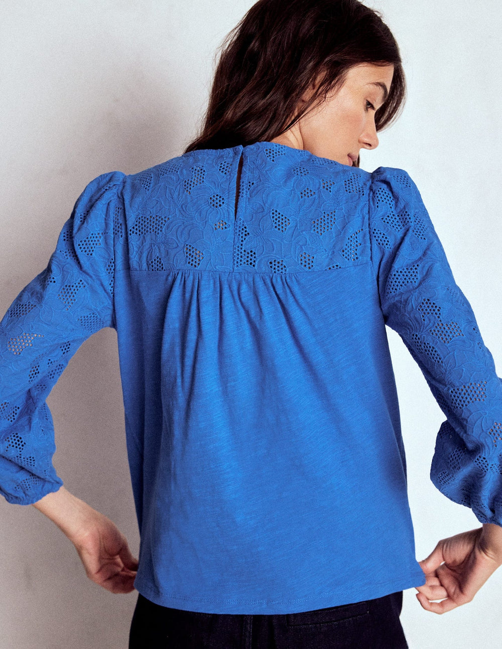 May Broderie Top - Cabana Blue