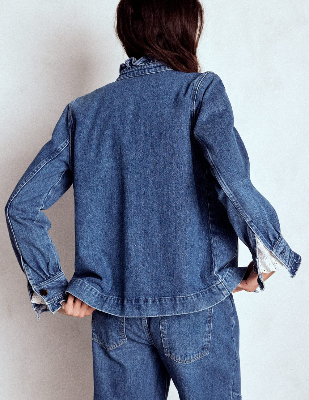 Denim Frill Collar Jacket - Mid Wash