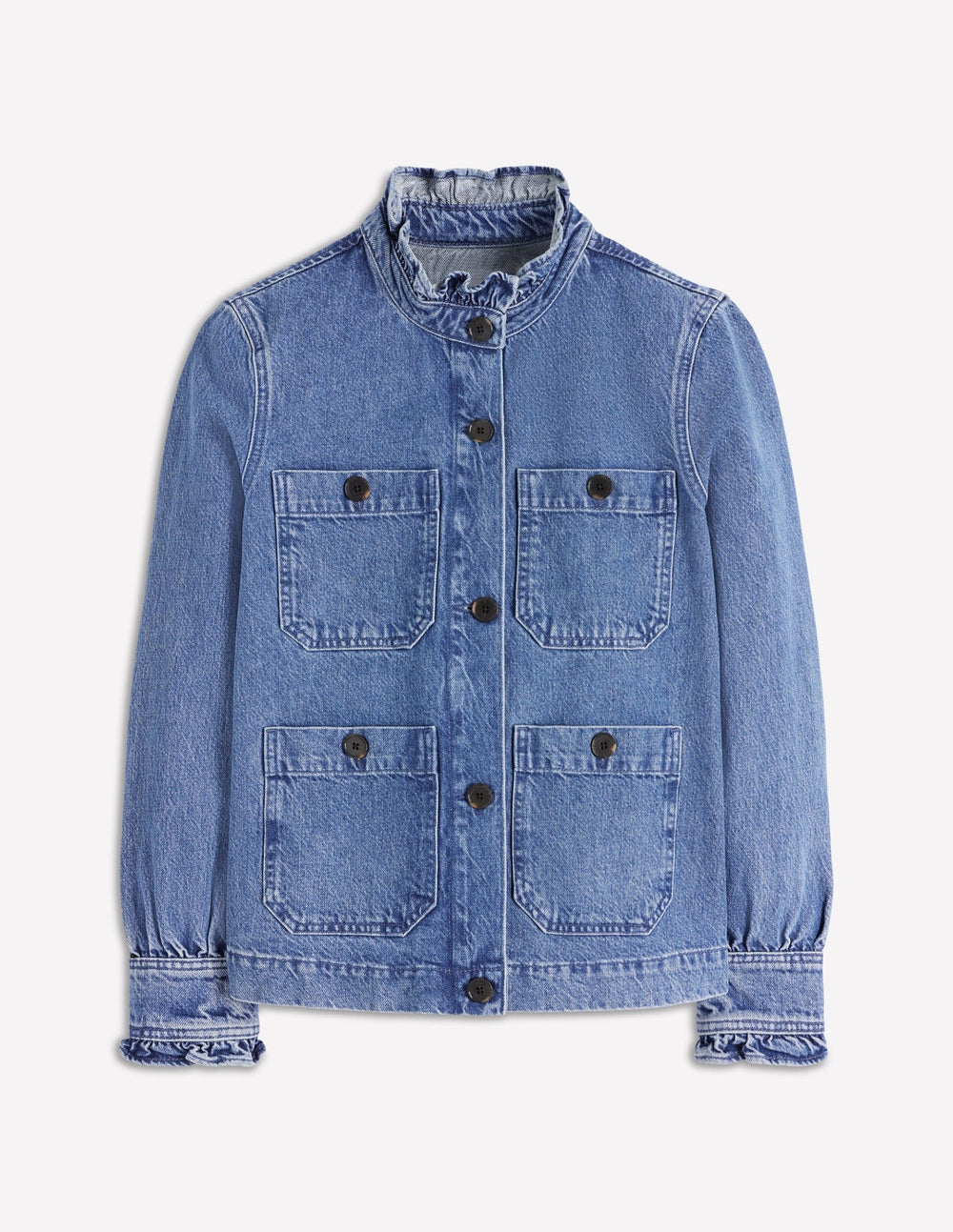 Denim Frill Collar Jacket - Mid Wash