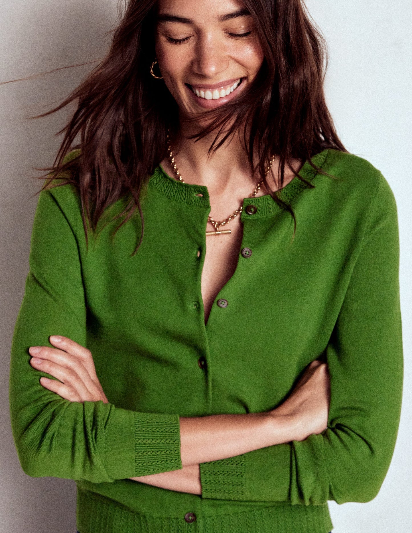 Emilia Cotton Crew Cardigan - Promenade Green
