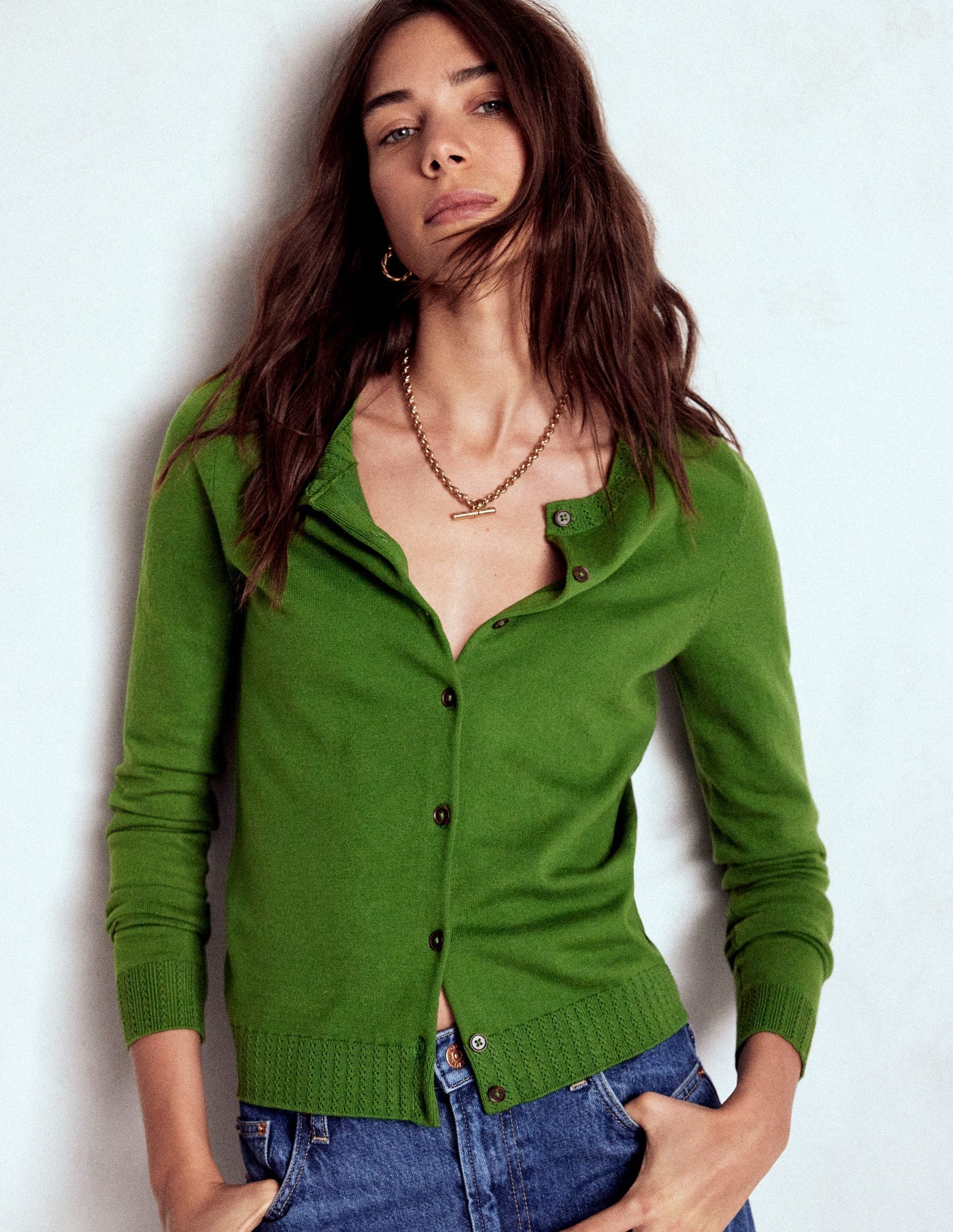 Emilia Cotton Crew Cardigan - Promenade Green