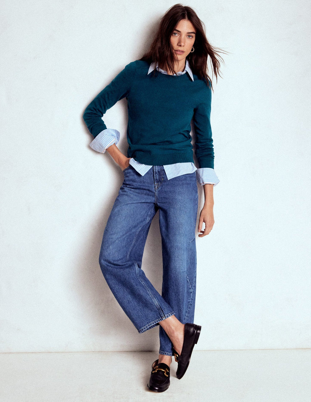 Emilia Cotton Crew Sweater - Harbour Blue