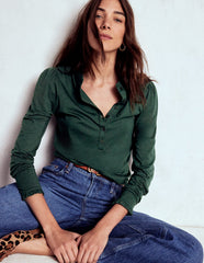 Supersoft Frill Henley Top - Green Pine