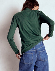 Supersoft Frill Henley Top - Green Pine
