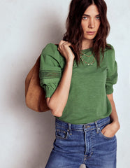 Lottie Puff Sleeve Top - Newt Green