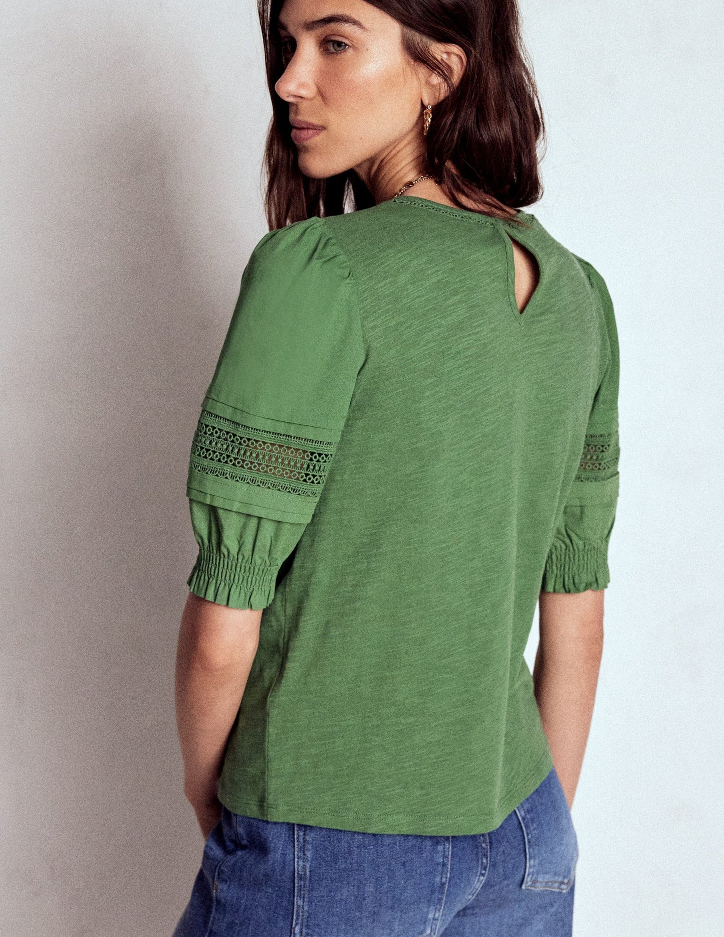 Lottie Puff Sleeve Top - Newt Green
