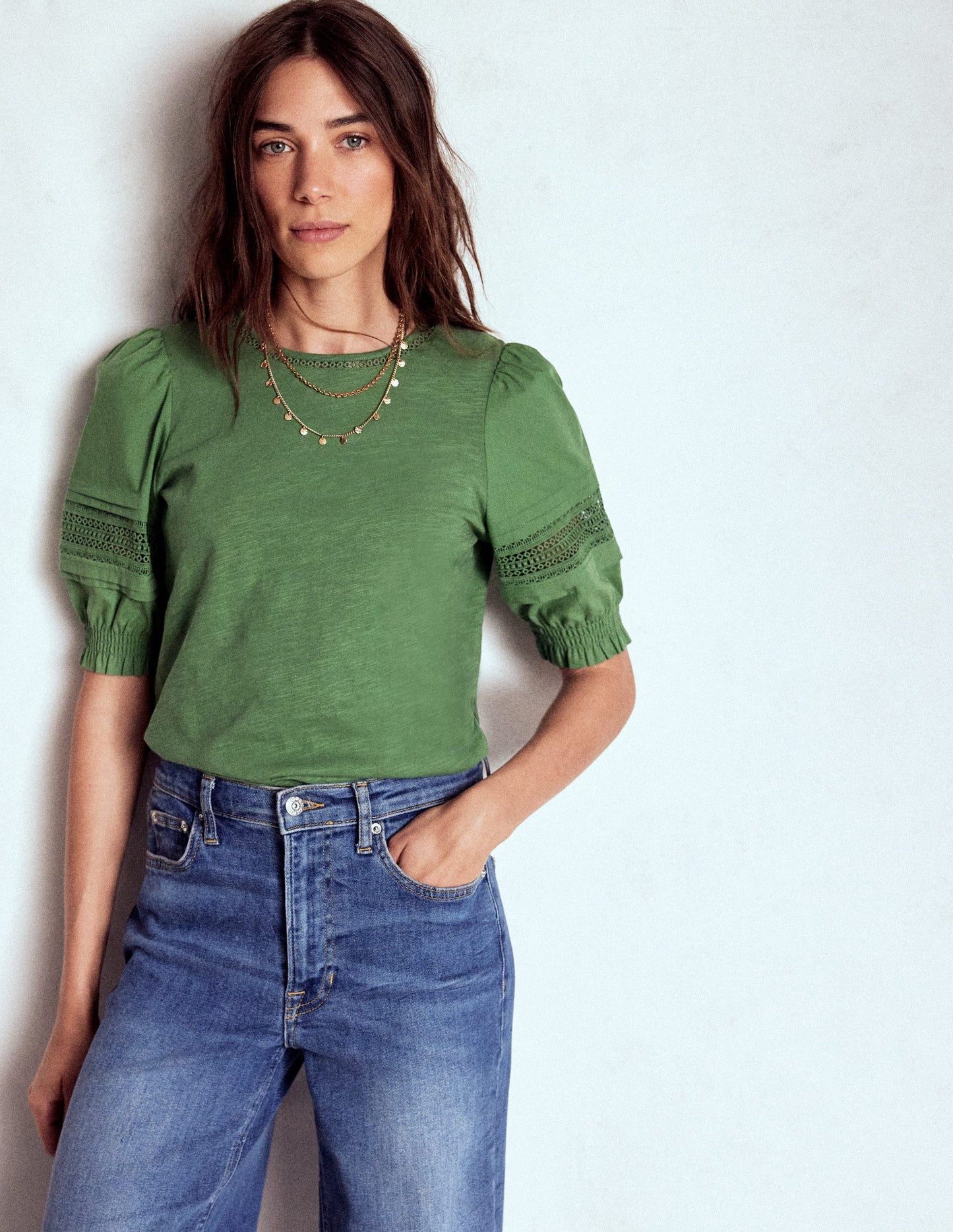 Lottie Puff Sleeve Top - Newt Green