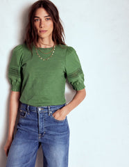 Lottie Puff Sleeve Top - Newt Green