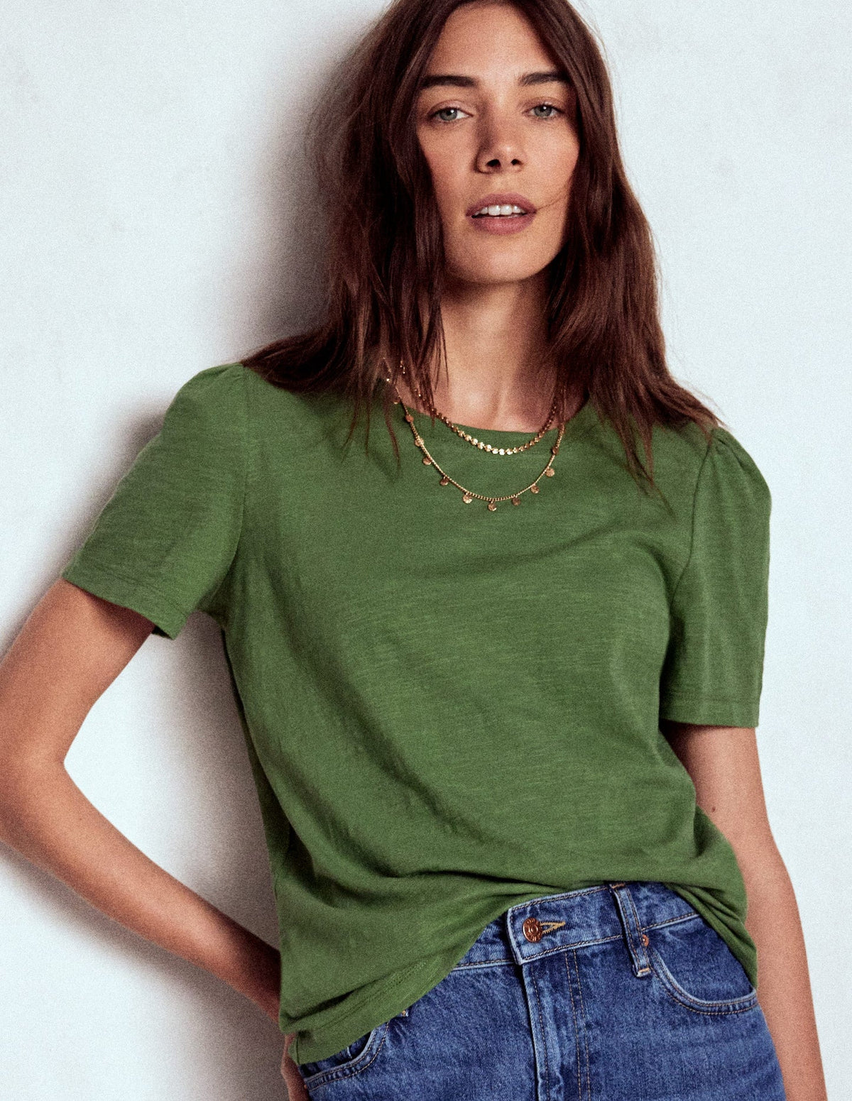 Cotton Puff Sleeve T-shirt - Safari Green