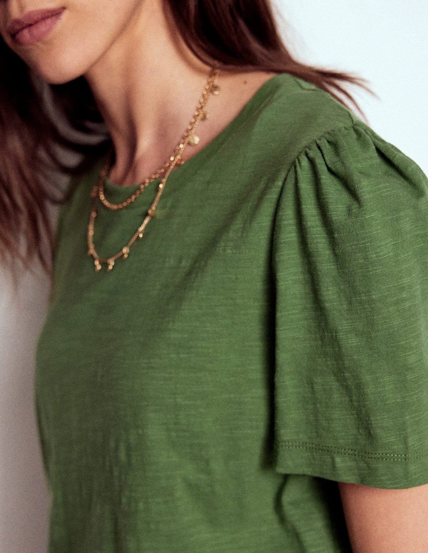 Cotton Puff Sleeve T-shirt - Safari Green