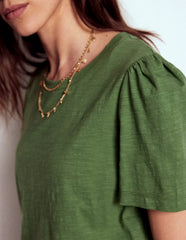 Cotton Puff Sleeve T-shirt - Safari Green