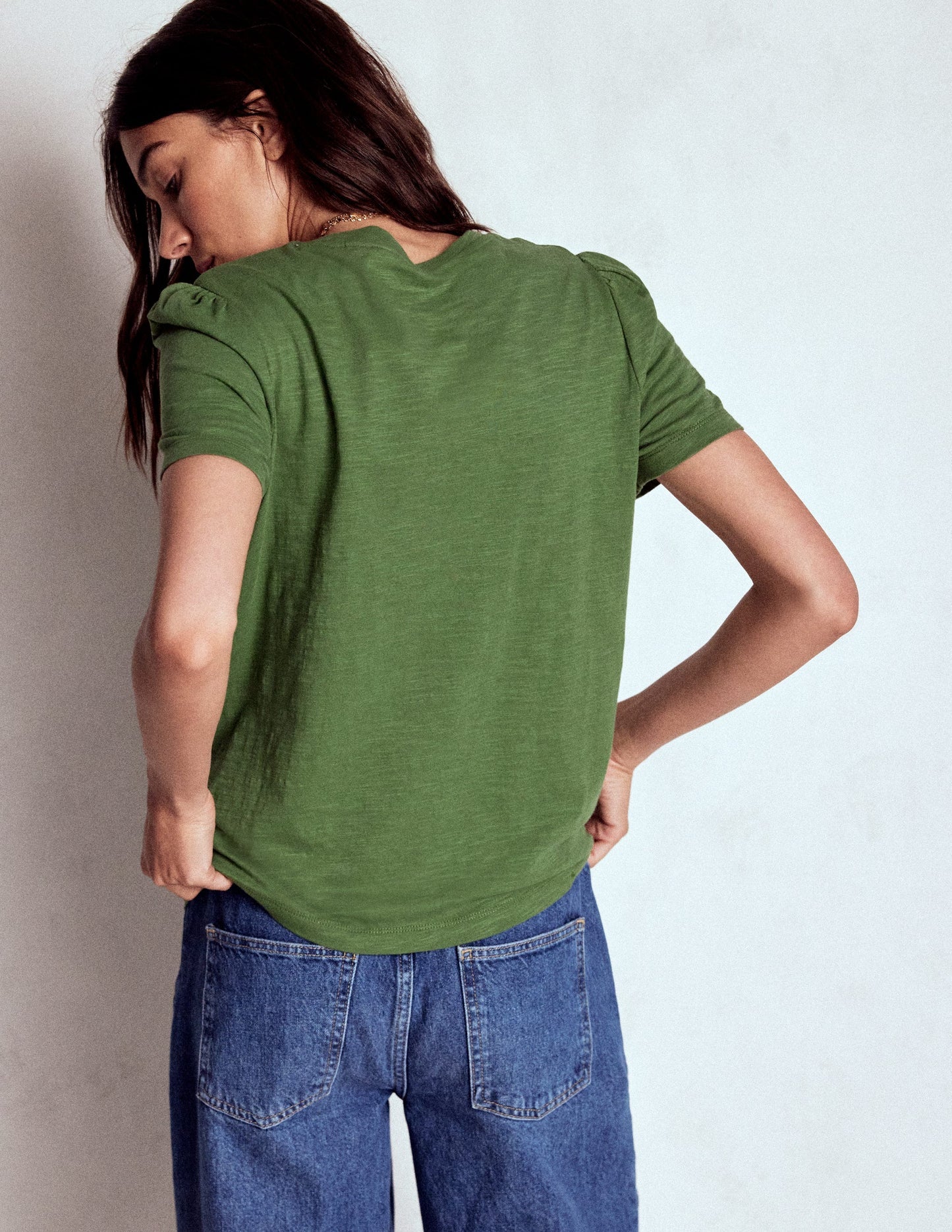 Cotton Puff Sleeve T-shirt - Safari Green