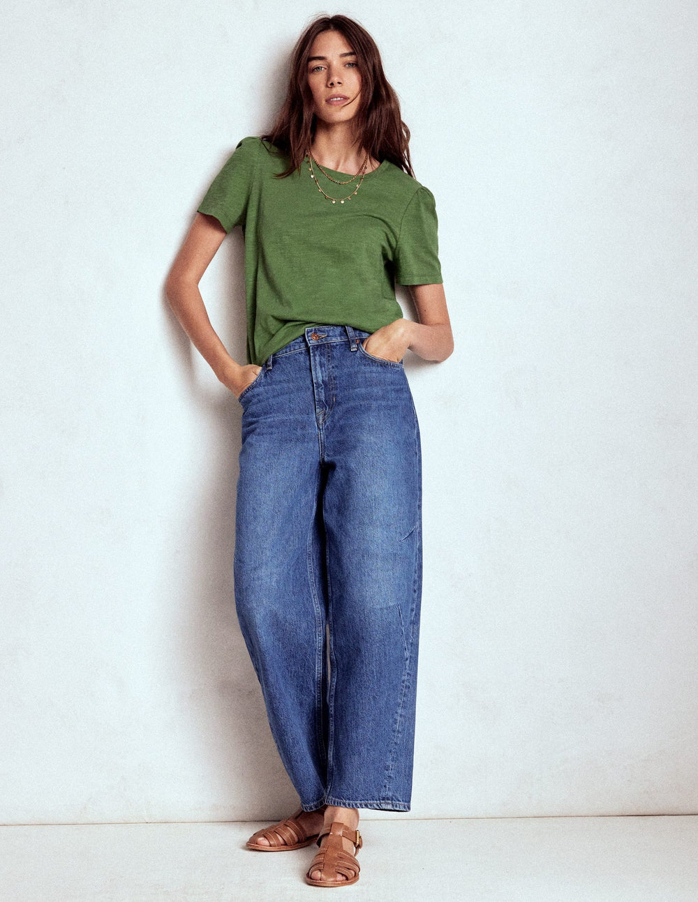 Cotton Puff Sleeve T-shirt - Safari Green