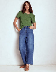Cotton Puff Sleeve T-shirt - Safari Green