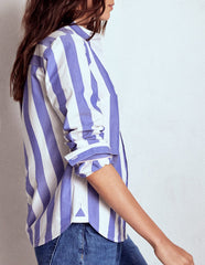 Sienna Cotton Shirt - Bright Blue and Ivory Stripe