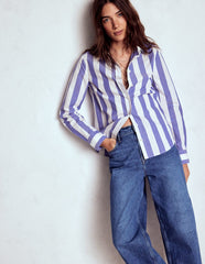 Sienna Cotton Shirt - Bright Blue and Ivory Stripe