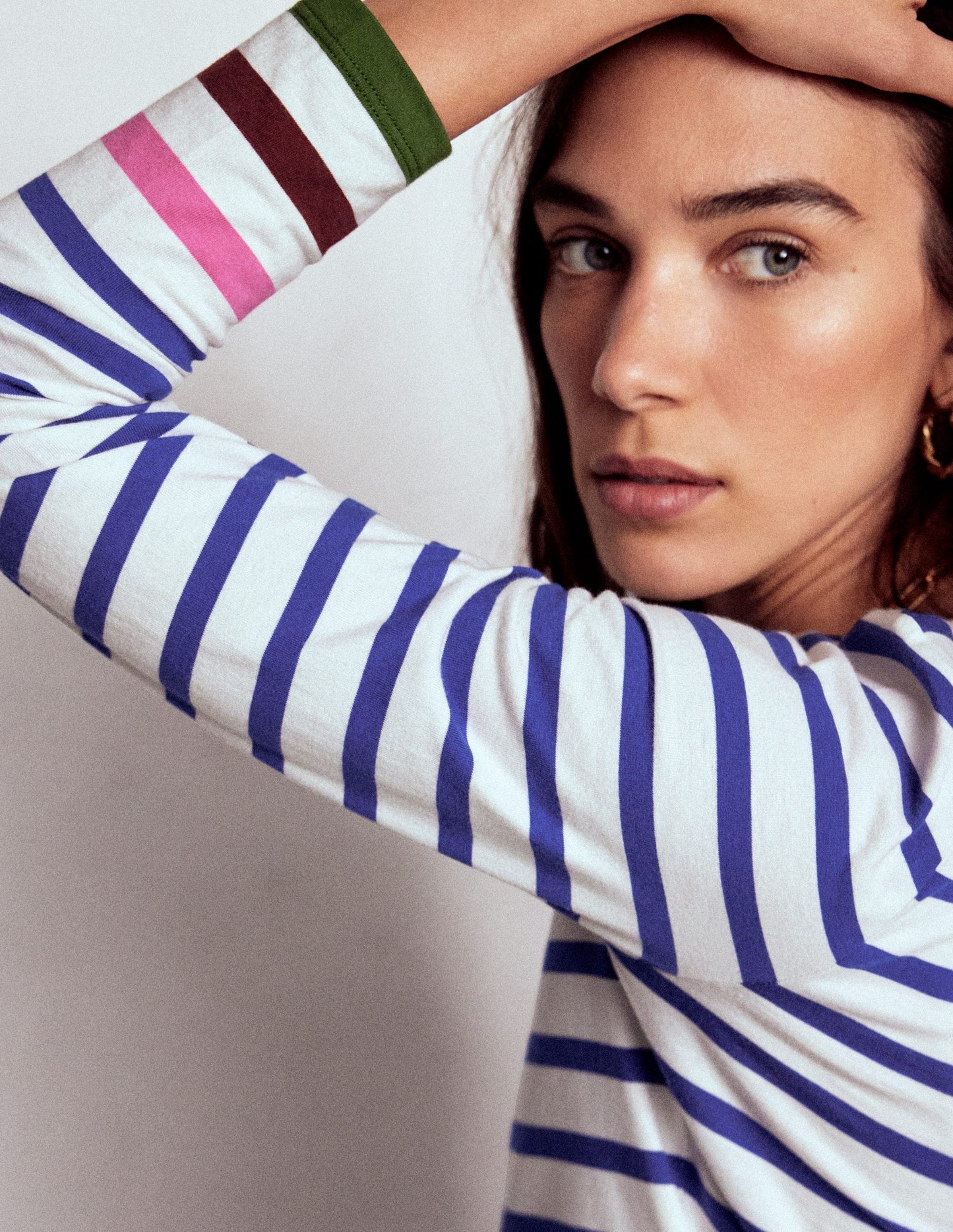 Olivia Long Sleeve Breton - Kingfisher Blue, Multi Cuff