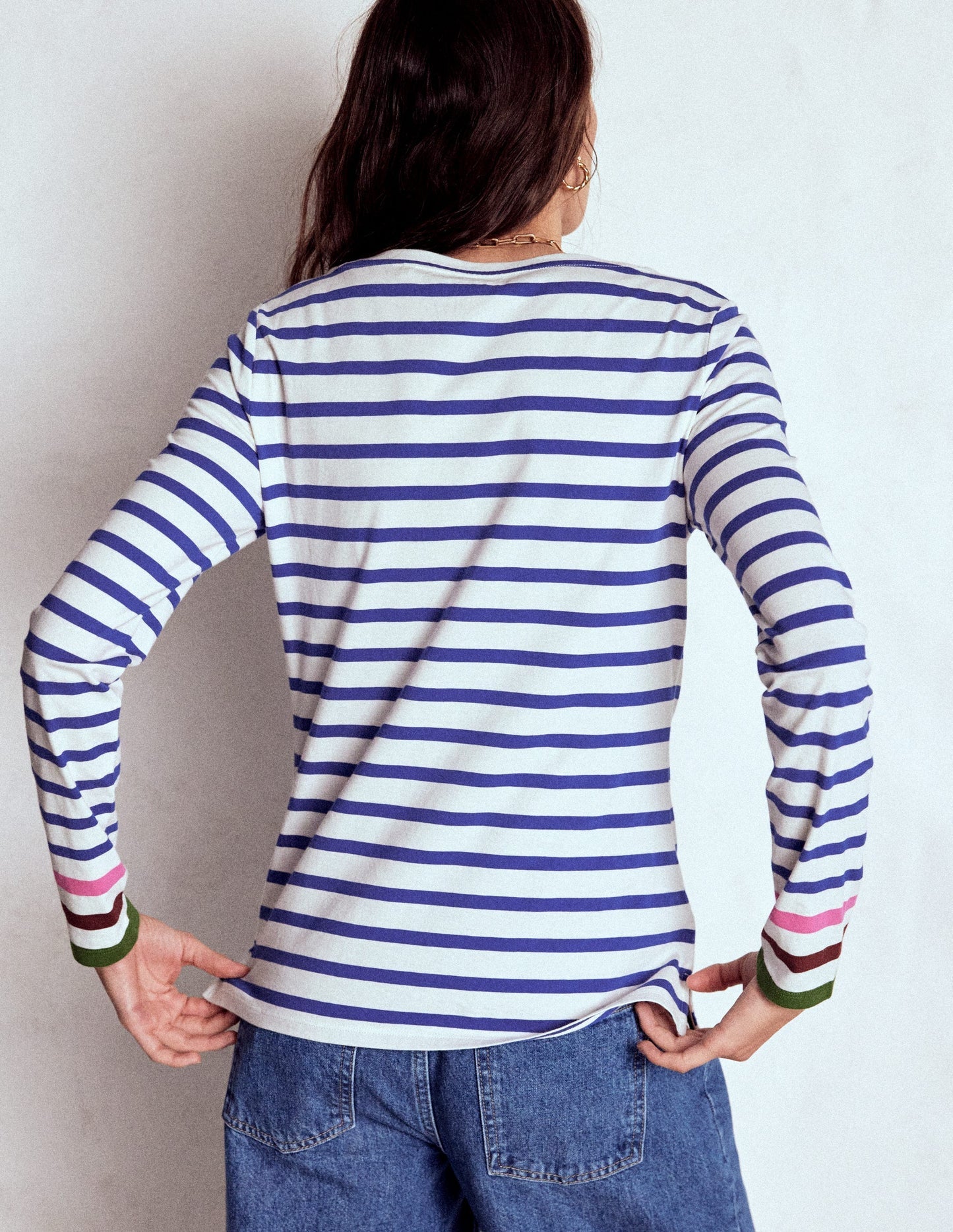 Olivia Long Sleeve Breton - Kingfisher Blue, Multi Cuff